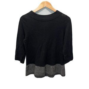 Angel of the North Anthropologie Black Gray Trim Sweater 3/4 Sleeves Size M